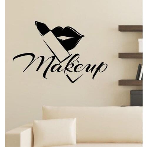 Makeup Lips Lipstick Wall Sticker Beauty Salon Shop Vinyl Wall Decals Art Mural Removable Living Room Bedroom Decoration Poster