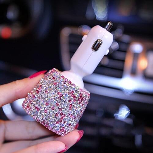 Fashion Diamond Rhinestones Dual USB Quick Charge Car Charger for Mobile Phone Fast Charging Adapter Car Mount Phone Holder