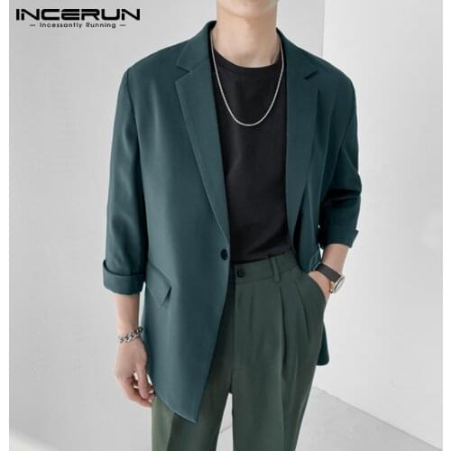 2021 Fashion Men Blazer Solid Color Lapel 3/4 Sleeve One Button Leisure Suits Men Streetwear Casual Thin Jackets S-5XL INCERUN