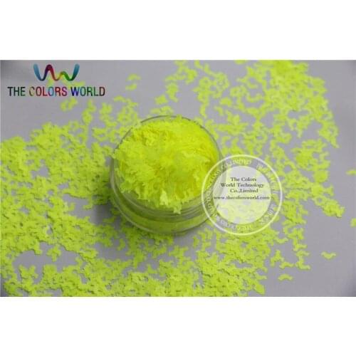 N-0 Size :5mm Solvent Resistant Neon Light Yellow color Glitter Bat shape spangles for Nail Art and DIY supplies1pack=50g