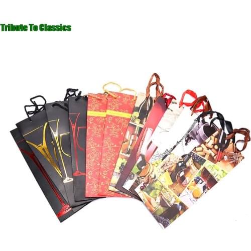 New 2pc Paper Bags Wine Packing Carrier Fsetival Party Gift Bag Ribbon Handle Hot-stamping Wine Oil Bottle Champagne Packing Bag