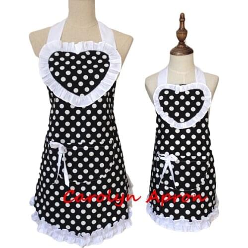 Mother and Daughter Retro Polka Dot Cotton Apron Mommy and Me White Ruffled Kitchen Apron Cooking Avental de Cozinha Divertido