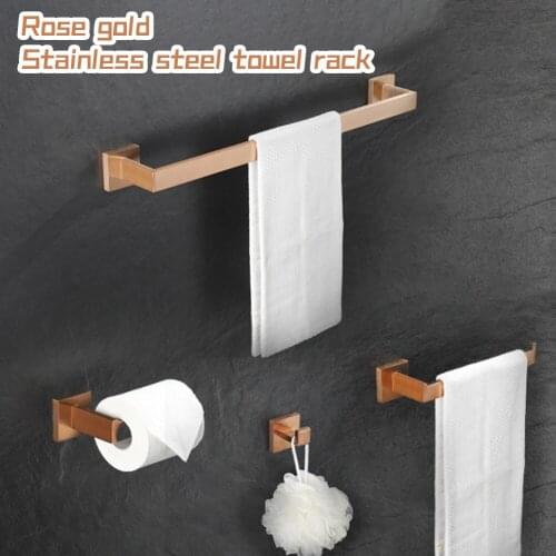Bathroom Organizer Hanger Towel Bar Paper Towel Holder Wall Mount Luxury Polished Rose Gold Hanging Hook With Installation Tool