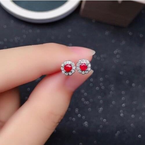Dazzling Silver Gemstone Earrings for Daily Wear 3mm Natural Ruby Silver Earrings 925 Silver Ruby Stud Earrings