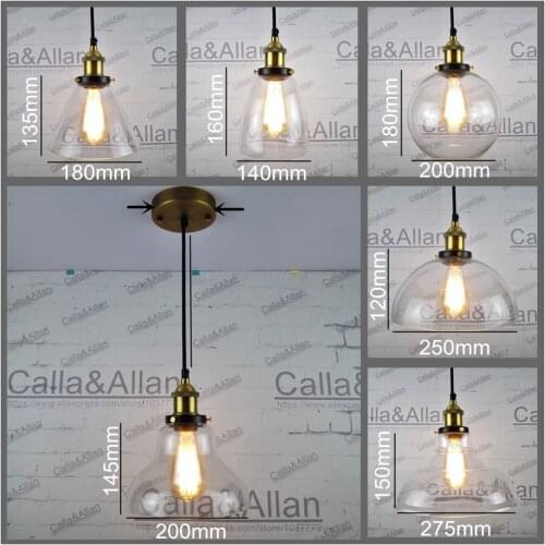 Matt gold brass Pendant Light Fixture Edison glass shades Hanging lamp Retro Industrial Pendant Lamp Loft AC110v 220v E27