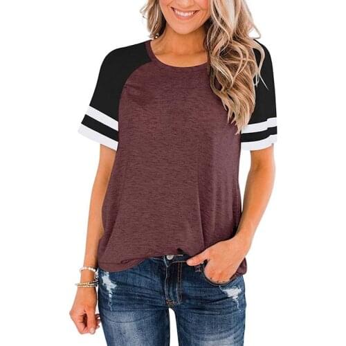Stripe O Neck Plus Size Contrast Color Patchwork Short Sleeve T Shirt Women Casual Loose Streetwear Tops Tee Shirt