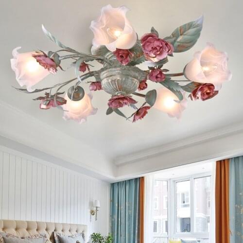 Pink Flower Ceiling Lamp For Living Room Lighting Fixture Metal Alloy Rose Lamps Girls Bedroom Frosted Glass Chandelier D114