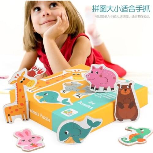 Hot Sale 22-24pcs/box Wooden Puzzle Toy Children Animals/Vehicle/Vegetables Cognition Educational Learning Toys for Baby Kids