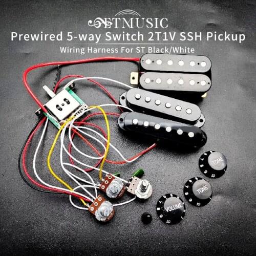 ST Electric Guitar Pickup Wiring Harness Prewired 5-way Switch 2T1V Control SSH Pickup for Black-White