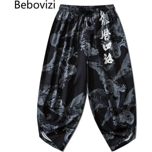 Traditional Print Haori Men Summer Casual Loose Seven-point Trousers Asian Costume Yukata Thin Kimono Pants Japan Kimono 2021