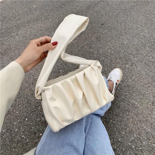Vintage Womens Folds Baguette Handbags Fashion Ladies Shoulder Bags AII Match Female Small Tote Purse Top-handle Armpit Bags