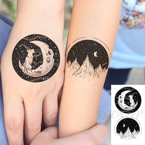 Waterproof Temporary Tattoo Sticker Mountain Moon Wolf Geometric Flash Tatoo Fake Tatto Hand Arm Neck Body Art for Woman Men