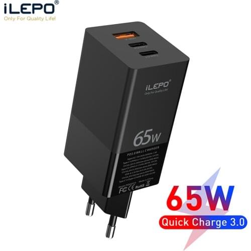 ILEPO PD Charger 65W GaN Quick Charge 4.0 3.0 PD USB-C Type C USB Charger Fast Charging For iPhone 12 Pro Max 11 Pro X Xs 8 Plus
