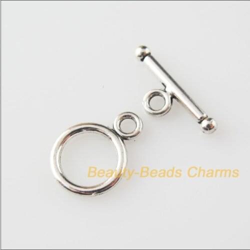 45Sets Tibetan Silver Color Smooth Circle Bracelet Toggle Clasps Connectors