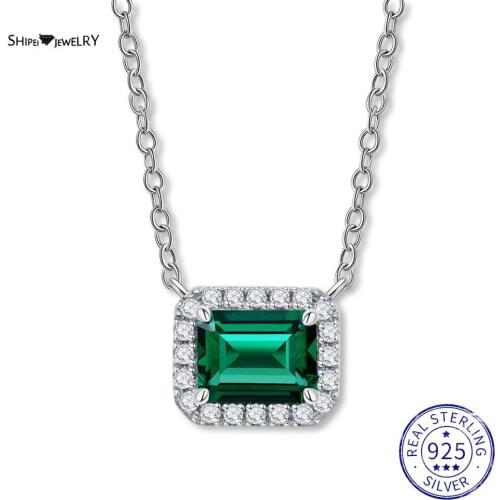 Shipei Vintage 925 Sterling Silver Square Emerald Greated Moissanite Gemstone Wedding Fine Jewelry Engagement Pendant Necklace