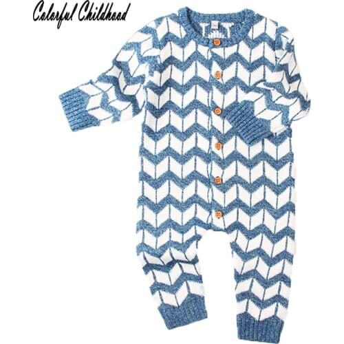 Winter Baby Boys Knitted Tiny Cotton jumpsuit Girls Overalls Infant Kids wave knitting Overalls Baby Rompers 0-24m