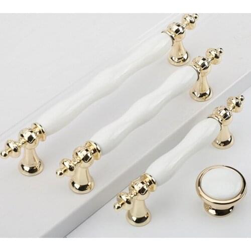 1PCS European Golden Ceramic Cabinet Handles and Knobs Drawer Wardrobe Door Pulls Furniture Hardware