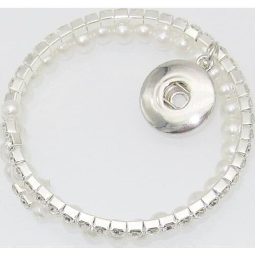 2017 Good Fashion Jewelry 18mm Snap Button Bracelet Bangles for Women Girls Simulated Pearl Rhinestone Bridemaid Hand Wristband