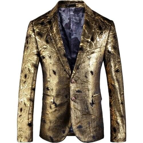 2018 High Quality Gold Blazer Men Veste Homme Costume Slim Fit Fashion Casual Suit Jacket Night Club Singers Stage Wear