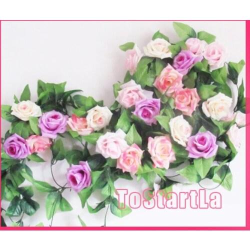 8 ft artificial rose leaves vines silk flower Artificial Rose Camellia Flower Garlands Wedding Photography Christmas decorative