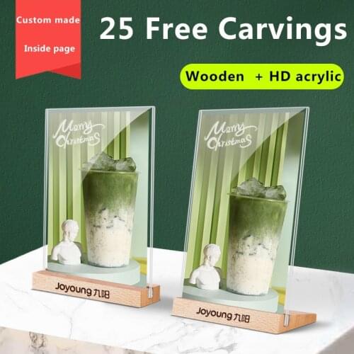 A6 Wooden Display Stand Acrylic A5 Table Menu Price Billboard Milk Tea Table Card Sign Double-Sided Transparent Stand Price Tag