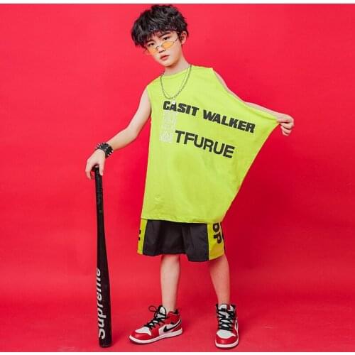 Children Jazz Hip Hop Costume Boys Oversized Sleeveless Sweatshirt Tops T Shirt Shorts Girls Stage Performance Clothes Sportwear