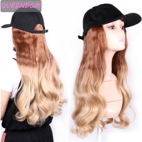 Long Synthetic Baseball Cap Hair Wig Natural Blonde Gray Wave Wigs Ombre Naturally Connect Hat Wig Adjustable for Girl Party