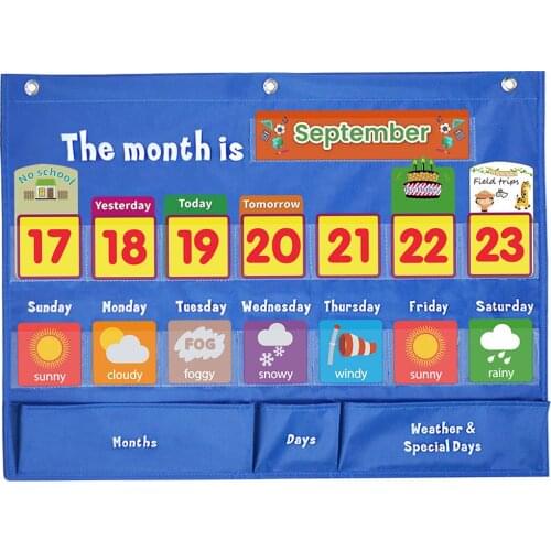 Weekly Weather Pocket Chart Educational Teaching Aid 98 Cards Home Classroom Learning Toys