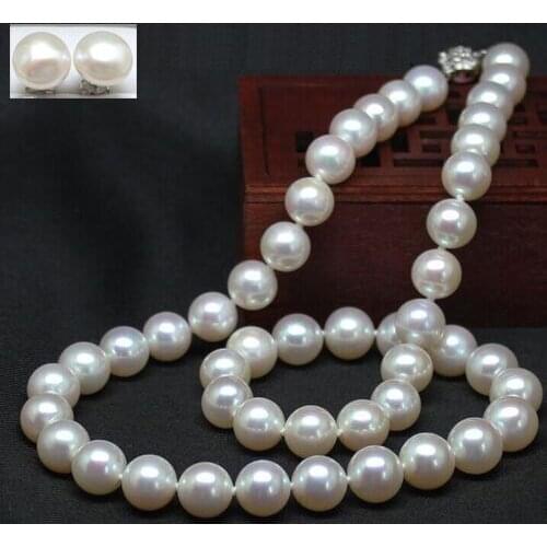 Classic AAA++ 10-11mm round south sea white pearl necklace 18inch earring shipping free