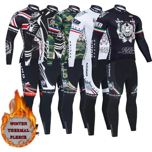 New Rock Racing 9D Winter Cycling Clothing Pant Set MTB Skull Bike Jersey Mens Thermal Fleece Bicycle Clothes Long Cycling Wear