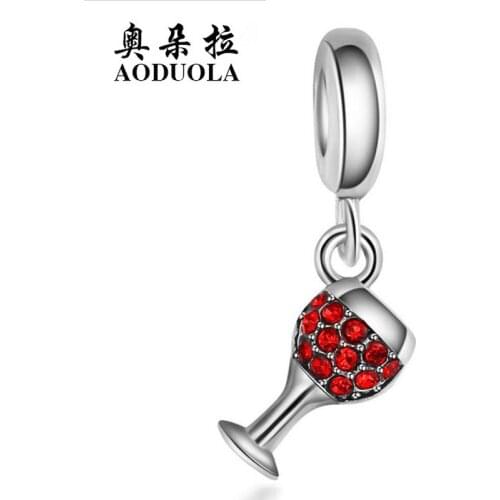 10Pcs / Lot Beautiful Rhinestone Wine Cup Design Alloy metal Charms for Bracelet Necklace Jewelry making DIY Accessory PED34