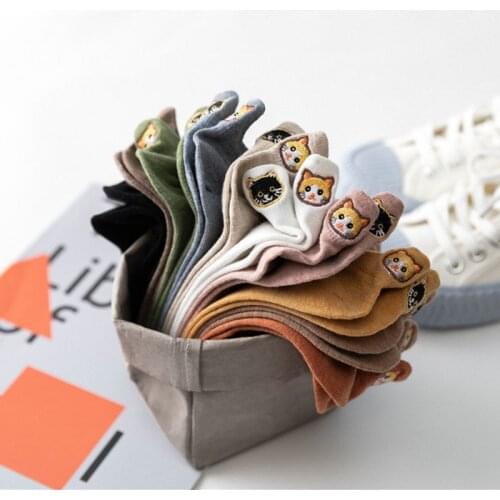Summer Cotton Women Cute Cat Embroidery Socks Korean Fashion Candy Color Mesh Female Shallow Mouth Short Heel Socks For Girls