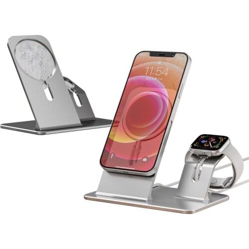 GTWIN 2 in 1 Magnetic Wireless Charger Stand For iPhone Fast Charging For Apple Watch iWatch For iPhone 12 Pro Mini Phone Holder