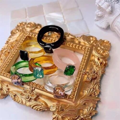 Cute Lovely Harajuku Colorful Ladies Finger Rings Dripping oil Geometric Crystal Ring Men Resin Ring Sets Female Jewelry Gifts
