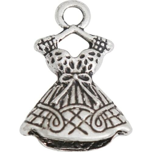 RAINXTAR Fashion Alloy Antique Silver Color Girl Skirt Charms 15*22mm 20pcs AAC596