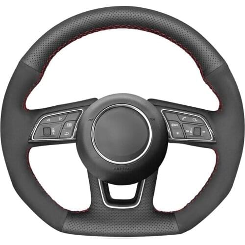 Hand-stitched Black Genuine Leather Suede Car Steering Wheel Cover for Audi A3 (8V) A4 (B9) Avant A5 (F5) A1 (8X) Sportback Q2
