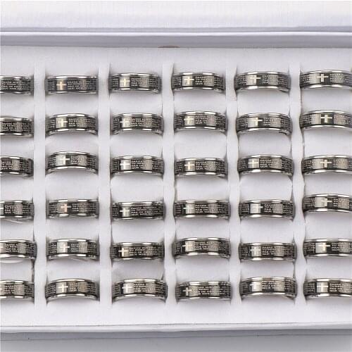Wholesale 20pcs/lot Spanish Lords Prayer Rotatable Spinner Stainless Steel Cross Rings Jewelry For Men Women