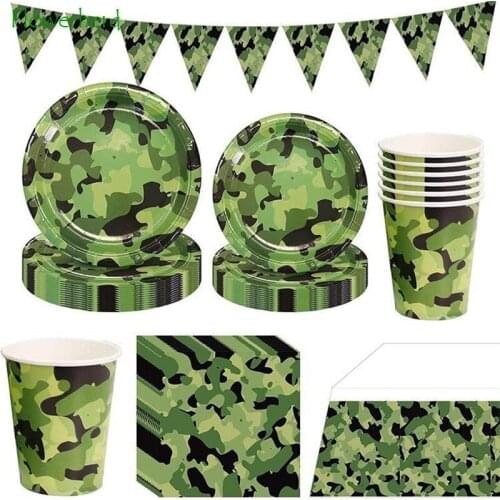 Military Camo Game Theme Party Supplies Disposable Dinnerware Set Plates Napkin Knifves Spoon Birthday Party Baby Shower Decor