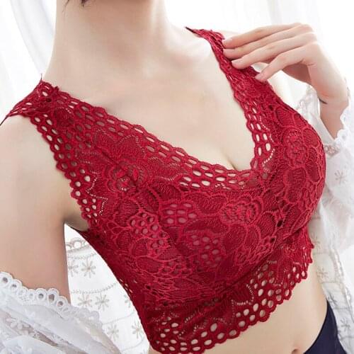 Women Sexy Lace Underwear Wire Free Beauty Back Bras Push Up Bra Comfort Breathable Bralette White Black Vest