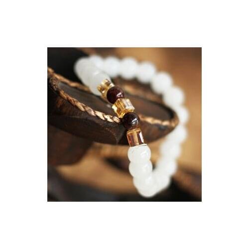 New Summer High quality Garnet Natural White Chalcedony Bracelets & bangle for Women Fashion 7MM Beads Jewelry Wholesale