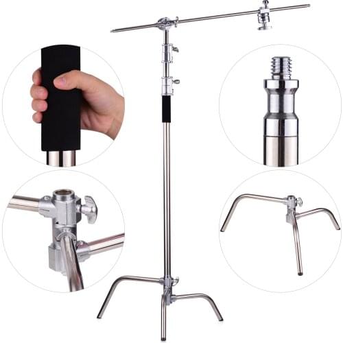 Photography Light Stand Aluminum Alloy C-Stand with Boom Arm Folding Legs 20kg Load Capacity 330cm Max. Height for Photo Studio