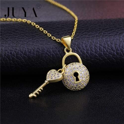 Collares Mujer Moda 2020 Luxury AAA Zircon Rhinestone Lock and Key Pendant Necklace For Women Jewelry Gift Gold Choker Necklaces