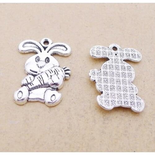 RAINXTAR Fashion Antique Silver Color Alloy Rabbit And Carrot Charms 15*21mm 20pcs AAC455