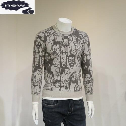 Graffiti Long-Sleeve Round-Neck Pullover Men New Casual Knitting Cotton Sweaters Fashion Slim Tops Autumn Winter Streetwear