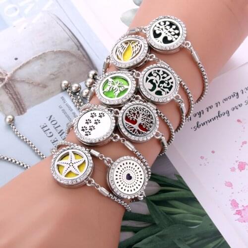 Adjustable Perfume Essential Oil Diffuser Locket Bracelet 316L Stainless Steel Bangle Magnetic for Women Aromatherapy Bracelet
