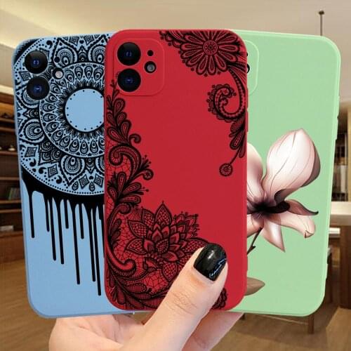 Sexy Floral Lace Peony Flower Silicone Case For iPhone 12 11 Pro XS MAX XR 7 8 Plus Luxury Shockproof Candy Color Phone Cover