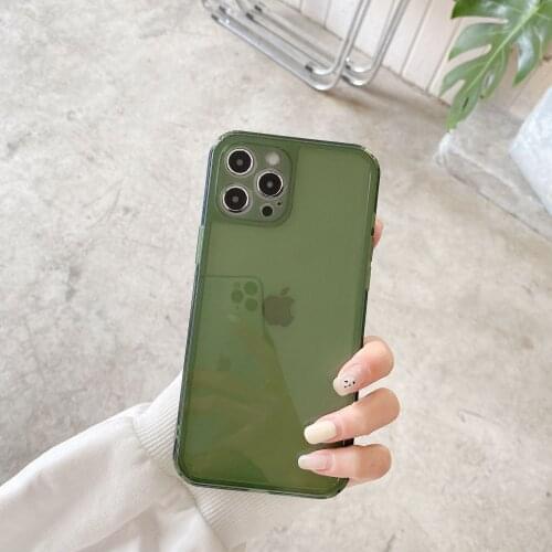 Retro green Solid color Simple Korean Couple Phone Case Silicone Cover For coque iPhone 12 mini 11 Pro Xs Max 7 8 Puls X XR case