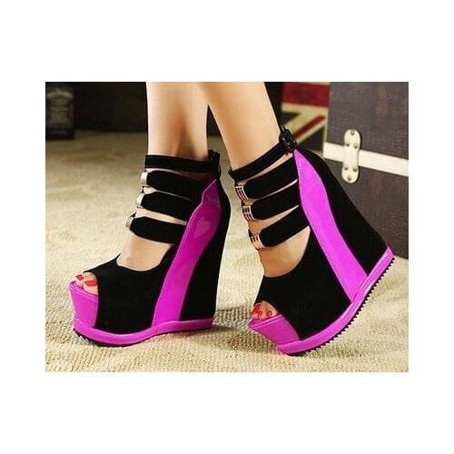 SZSGCN Woman Shoes 2021 Summer Genuine Women Platform Thick Soles Sandals Wedges High Heel 14cm Peep Toe Mixed Colors Sexy Shoes