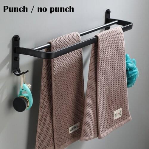 40-50CM Towel Hanger Matte Black Double Rod Towel Rack Wall Mounted Towel Holder Bathroom Hanger Space Aluminum Accessories