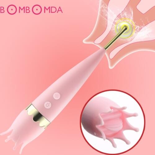 Tongue Licking Vibrator G-spot Clitoris Stimulator Dual Heads Dildo Vibrator for Women Ultrasonic High Frequency Orgasm AV Stick